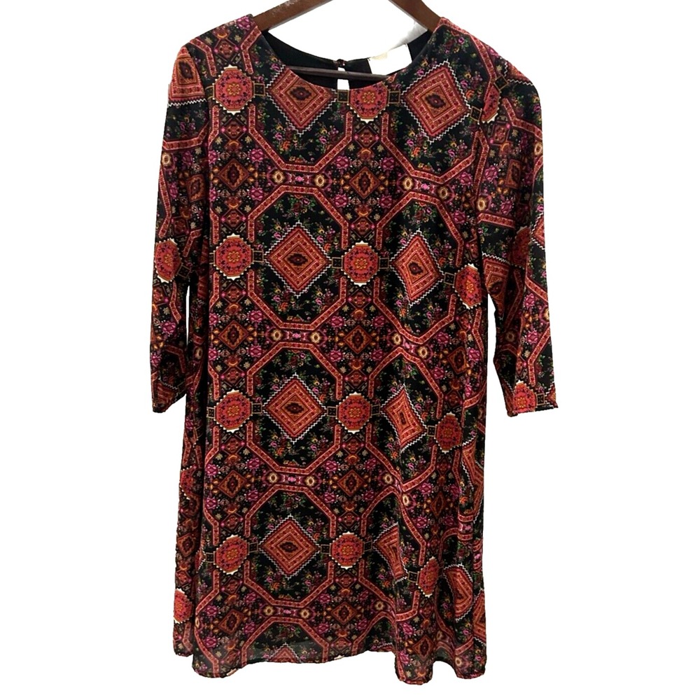 Everly Womens Boho Sheath Dress Size Small Geometric Floral Hippie Art to Wear‎
